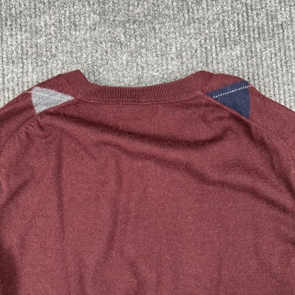 Banana Republic Sweater Mens L Burgundy Argyle Extra Fine Merino Wool V-Neck - Picture 13 of 14